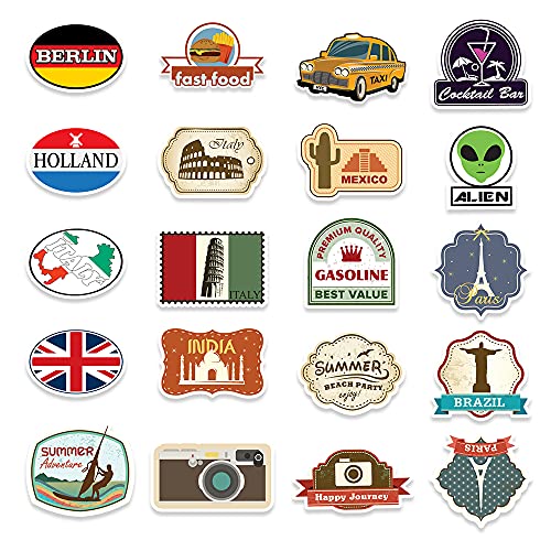 Ausikou Pegatinas de Mapas de Viaje 100 Piezas, Pegatinas de Vinilo para Casco de Portátil, Motocicleta, Monopatín, Coche, Bicicleta, Graffiti Stickers