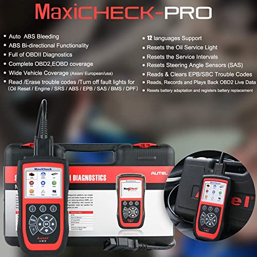 Autel MaxiCheck Pro ABS Bleed Scan Tool con Diagnóstico de Airbag ABS SRS, Reinicio de Aceite, Servicio EPB, SAS, BMS para Vehículos Específicos (la Mayoría hasta el Año 2015)