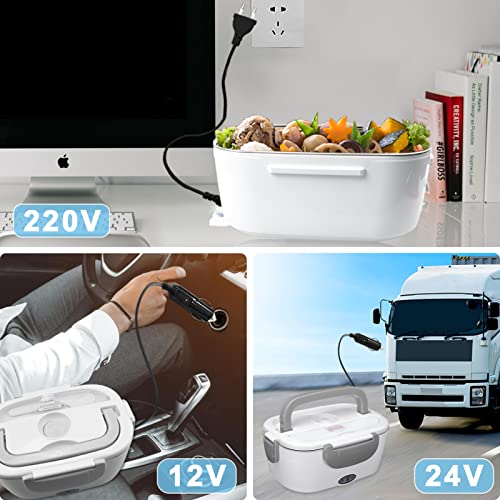 AUTOPkio Fiambrera eléctrica Comida térmico 12V 24V 220V 40W, 1.5L Lunch Box Fiambreras bento Uso en Coche eléctrica con Bandeja extraíble Acero Inoxidable Recipiente de Comida térmico (Gris)