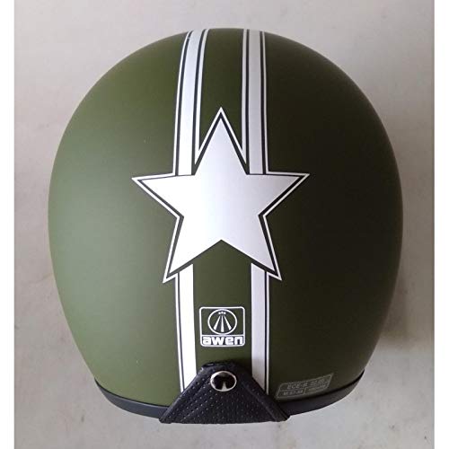 Awen Casco Moto Abierto Homologado de Hombre y Mujer para Motocicleta, Ciclomotor y Scooter, Bicicleta ECE. Adhesivos y Llavero de REGALO. Modelos variados. (XL, Awen Arrow Custom Verde Militar)