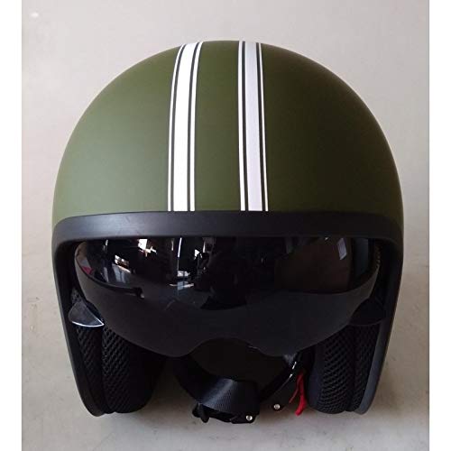 Awen Casco Moto Abierto Homologado de Hombre y Mujer para Motocicleta, Ciclomotor y Scooter, Bicicleta ECE. Adhesivos y Llavero de REGALO. Modelos variados. (XL, Awen Arrow Custom Verde Militar)