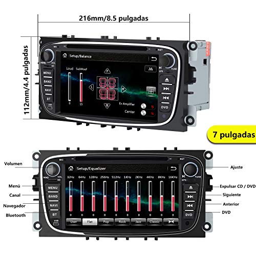 AWESAFE Radio Coche 7 Pulgadas para Ford con Pantalla Táctil 2 DIN, Autoradio de Ford con Bluetooth/GPS/FM/RDS/CD DVD/USB/SD, Admite Mandos Volante, Mirrorlink y Aparcamiento (Negra)