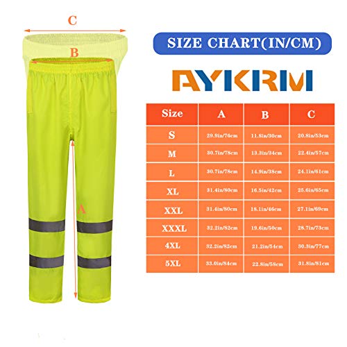 AYKRM Pantalones Lluvia Reflectante de Alta Visibilidad, Impermeable, para el Trabajo, Pantalones de Alta Visibilidad (Amarillo, XL)