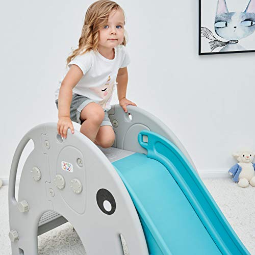 Baby Vivo Tobogán Parque para Infantil Niños Recto Diapositiva Interior y Aire Libre Juguetes Jardín Elefante en Turquesa/Gris