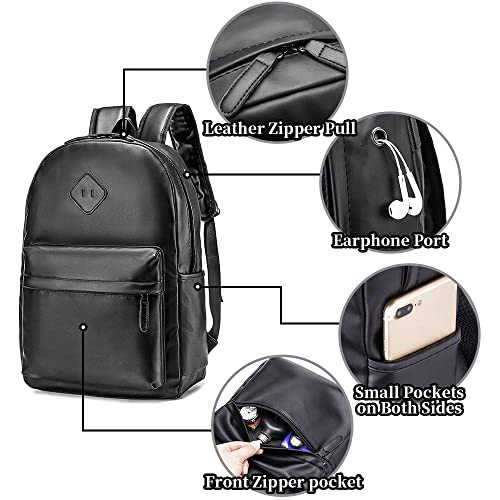 BAGZY Mochila Portatil Cuero PU 15,6 Pulgadas Mochila Mujer Mochila Hombre Negocios Viaje Bolso para Portátil Mochila de Hombro Bolso Escolar para Escuela (con Puerto USB & Puerto Auriculares)