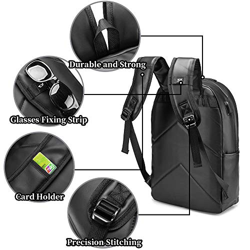 BAGZY Mochila Portatil Cuero PU 15,6 Pulgadas Mochila Mujer Mochila Hombre Negocios Viaje Bolso para Portátil Mochila de Hombro Bolso Escolar para Escuela (con Puerto USB & Puerto Auriculares)