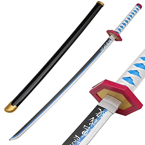 Bamboo Katana Cosplay Anime Sword, 80CM Demon Slayer Tomioka Giyuu Blade Arma Prop, Blanco, Azul (Color : Azul)