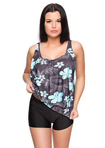 Bañador refinado con aspecto extragrande, estilo Tankini, talla 36-62 F5549 Tankini gris con flores, pantalones cortos negros G(1047). 0