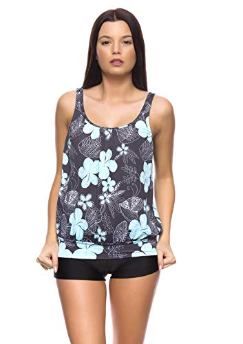 Bañador refinado con aspecto extragrande, estilo Tankini, talla 36-62 F5549 Tankini gris con flores, pantalones cortos negros G(1047). 0