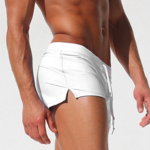 Bañadores de natación, Pantalones Cortos de los Hombres de Secado rápido Playa Surf Corriendo Pantalones Cortos de natación Boxeadores Calzoncillos (Etiqueta L, Blanco)