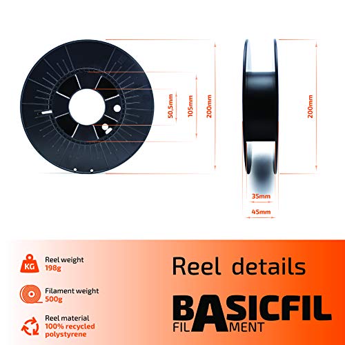 Basicfil PLA 1.75 mm, 500 gr Filamento de Impresión 3D, Negro