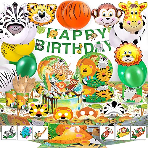 Bea's Party Decoracion Fiesta cumpleaños niño Safari Party Safari Decoracion cumpleaños Selva Safari Globos Animales de la Selva vajilla Mantel servilletas Pancarta Safari Bosque Animal