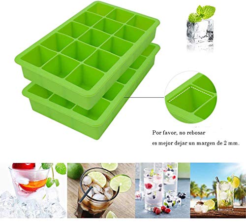 bedee Cubitera Hielo,2pcs Moldes para Cubitos de Hielo,Molde Silicona Sin BPA, para Congelarse Alimentos para Bebés, Cola,Cócteles Cola Whisky (Verde)