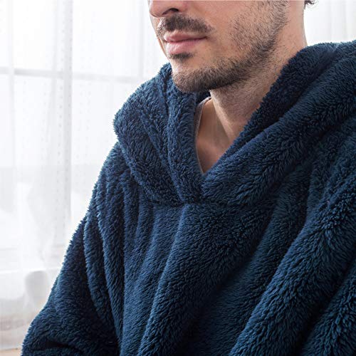 Bedsure Batamanta Mujer Polar Invierno - Bata Manta Hombre con Mangas, Sudadera Manta con Capucha, Blanket Hoodie de Tejido Felpa Suave con Bolsillo Frontal, Manta Bata Gigante Azul Oscuro, 95x85