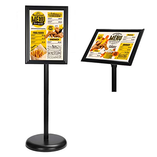 Belle Vous Expositores de Pie A4 Negro – Soporte para Poster de Aluminio de Pedestal – Marco para Vista en Vertical y Horizontal - Atril Ajustable para Bodas, Exhibiciones, Tiendas y Restaurantes