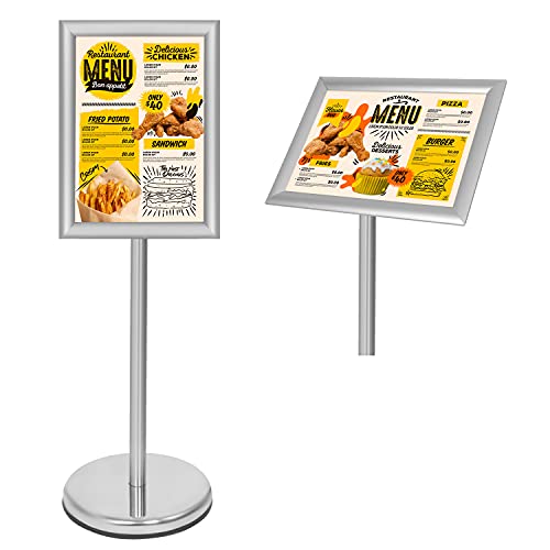 Belle Vous Expositores de Pie A4 Plateado – Soporte para Poster de Aluminio de Pedestal – Marco para Vista en Vertical y Horizontal - Atril Ajustable para Bodas, Exhibiciones, Tiendas y Restaurantes