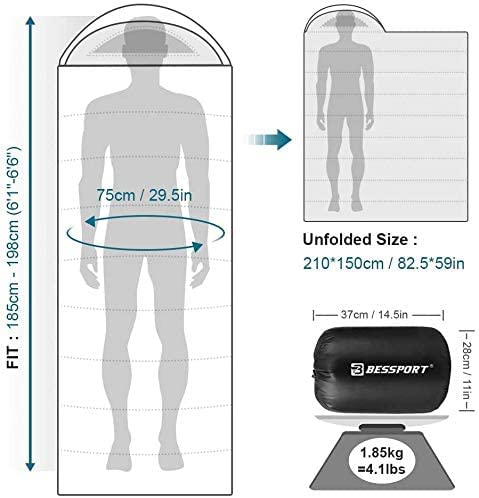 Bessport Saco de Dormir para Acampar 3-4 Temporadas 0 ° C | Saco de Dormir de Invierno de Ligero, Impermeable y cálido para Adultos, mochileros, campamentos, Caminatas y Viajes