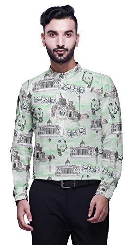 BESTMAN Impreso para Hombre Corto Kurta Indio Collar del mandarín Camisas Vestimenta Verde Menta