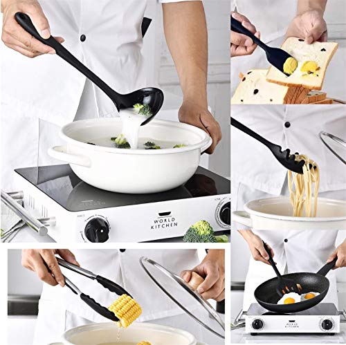 BEYAOBN 22 Piezas Utensilios de Cocina de Silicona, Utensilios de Cocina de Silicona Resistentes al Calor, Herramientas antiadherentes para Hornear en la Cocina 10 Juegos + 12 Ganchos S-Negro