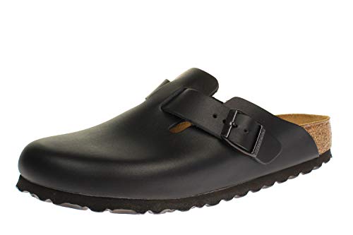 Birkenstock Boston, Zuecos de piel natural Unisex, Negro, 41 EU