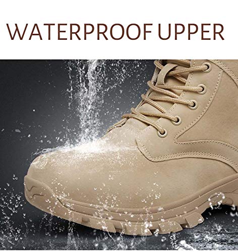 Bititger - Botas de desierto militares de piel, impermeables, con cremallera, botas tácticas y de combate para hombre, para patrullas, de seguridad, para policías, color Beige, talla 44 EU