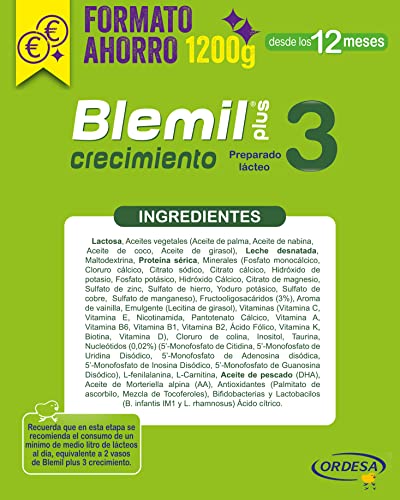 Blemil Plus 3 Crecimiento - Preparado lácteo en polvo, Desde los 12 Meses, 1200g