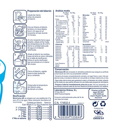 Blemil Plus AR - Leche de Inicio en polvo Desde el Primer Día, Regurgitación y Trastornos digestivos leves, 800g