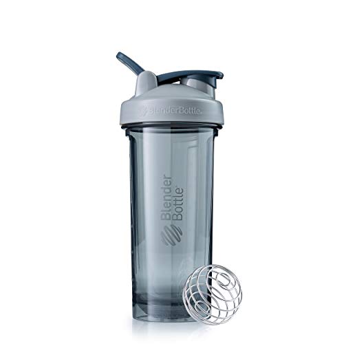 BlenderBottle Pro24 - Botella de agua, Botella mezcladora de batidos de proteínas, con batidor Blenderball, libre de BPA, 710ml - pebble gris