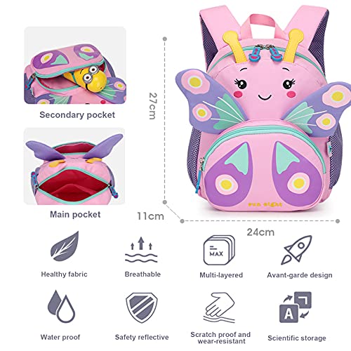 Bluesaly Mochila para Niñas Mochila para Niño Pequeños Mochila Escolar Bolsa de Viaje Impermeable y Transpirable con Dibujos Animados Bonitos y Animales para Guardería ​(Mariposa