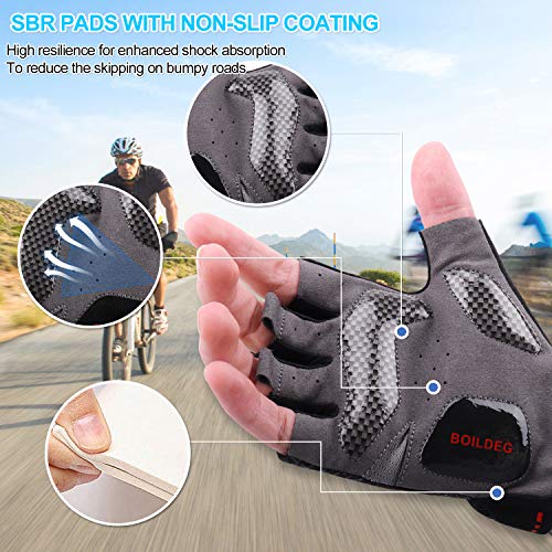 boildeg Guantes de Ciclismo de Bicicleta Guantes de Bicicleta de Carretera de Medio-Dedo para Hombres Mujeres Acolchado Antideslizante Transpirable (Black, M)