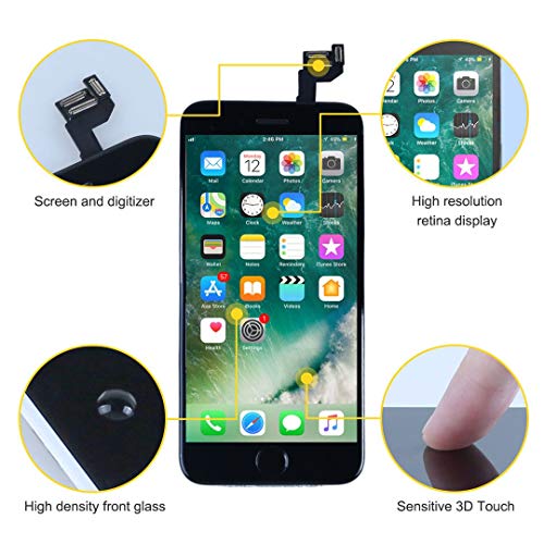 Bokman LCD Pantalla para iPhone 6s Plus Reemplazo de Pantalla LCD con Botón de Inicio, Cámara Frontal, Sensor Flex, Altavoz Auricular y Herramientas de Reparación(Negro)