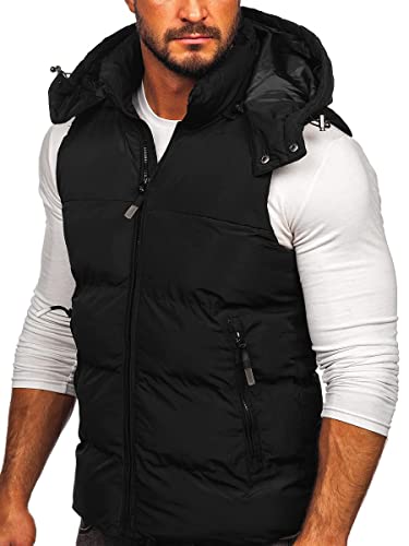 BOLF Hombre Chaleco Acolchado con Capucha Cazadora Cierre de Cremallera Chaqueta sin Manga Cuello Elevado Estilo Deportivo J.Boyz 1189 Negro XL [1U1]