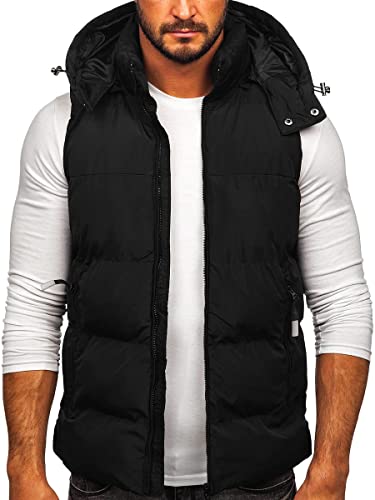 BOLF Hombre Chaleco Acolchado con Capucha Cazadora Cierre de Cremallera Chaqueta sin Manga Cuello Elevado Estilo Deportivo J.Boyz 1189 Negro XL [1U1]