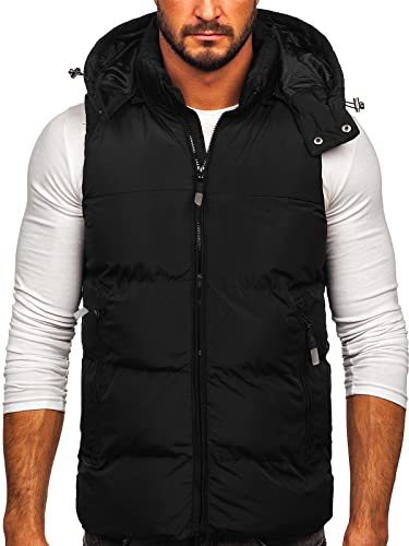 BOLF Hombre Chaleco Acolchado con Capucha Cazadora Cierre de Cremallera Chaqueta sin Manga Cuello Elevado Estilo Deportivo J.Boyz 1189 Negro XL [1U1]