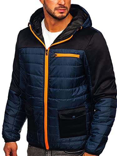 BOLF Hombre Chaqueta acolchada de Entretiempo con Capucha Cierre de Cremallera Cuello elevado Sweatshirt Ropa de Abrigo Plumas Jacket Outdoor Básico Estilo Diario M10006 Azul Oscuro XL [4D4]