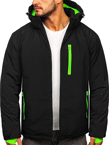 BOLF Hombre Chaqueta de Esqui con Capucha Cierre de Cremallera y Botones Cazadora Ropa de Abrigo Transirable Cortavientos Outdoor Ocio Estilo Deportivo HH011 Negro M [4D4]