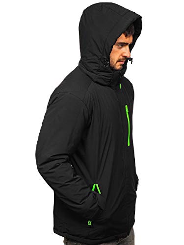 BOLF Hombre Chaqueta de Esqui con Capucha Cierre de Cremallera y Botones Cazadora Ropa de Abrigo Transirable Cortavientos Outdoor Ocio Estilo Deportivo HH011 Negro M [4D4]