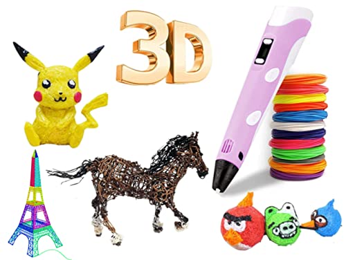 Bolígrafo 3D, Pluma de Impresión 3D con 9 Colores de Filamento Pla, Compatible con PLA y Pantalla LCD, Temperatura/Velocidad Ajustable, Lápiz 3D para Niños y Adultos para Regalo Rosa