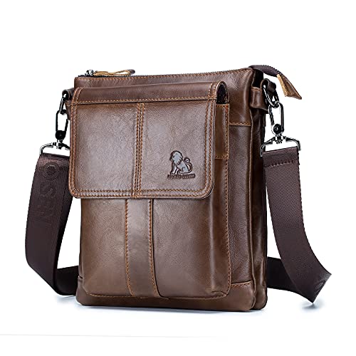 Bolsa de Hombro de Cuero de Negocios de los Hombres de Moda Casual Crossbody Bolsa de Bolsillo Multifuncional de Viaje portátil Mochila pequeña