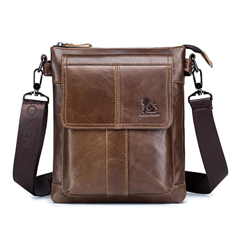 Bolsa de Hombro de Cuero de Negocios de los Hombres de Moda Casual Crossbody Bolsa de Bolsillo Multifuncional de Viaje portátil Mochila pequeña