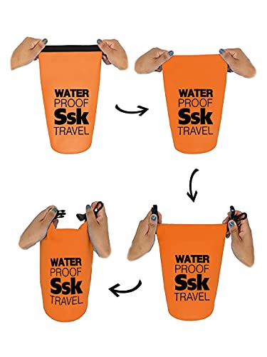 Bolsa/Mochila estanca Waterproof para almacenar Tus Objetos Resistente al Agua Ideal para Trekking, Pesca, navegación, Escalada, Surf, pádel Surf, Varios tamaños y Colores (Naranja, 2 litros)