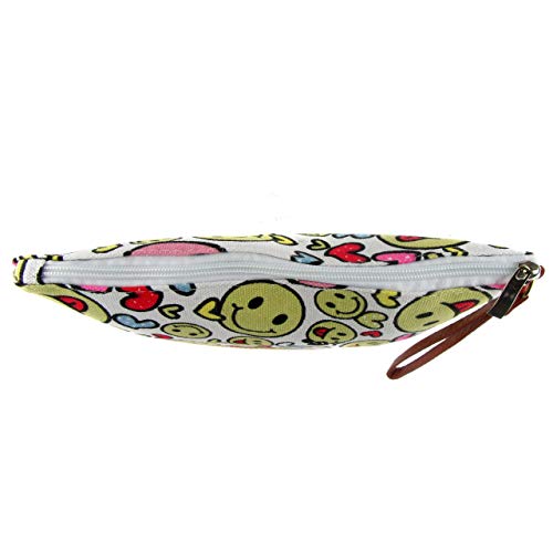 Bolso cartera de mano clutch para mujer de lona, neceser monedero étnico hippie. 26 x 19 Cm. (Blanco Risas)