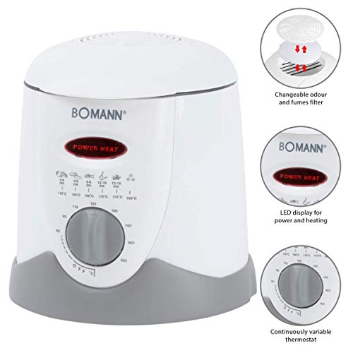 Bomann FFR 1290 CB - Freidora y fondue, capacidad 1 l, 6 tenedores de fondue, 900 W, color blanco y gris