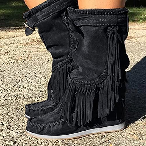 Botas de ante para mujer, estilo retro, para otoño e invierno, con flecos, informales, para interior y exterior, para el tiempo libre, de invierno, informales, para entrenamiento, a la moda