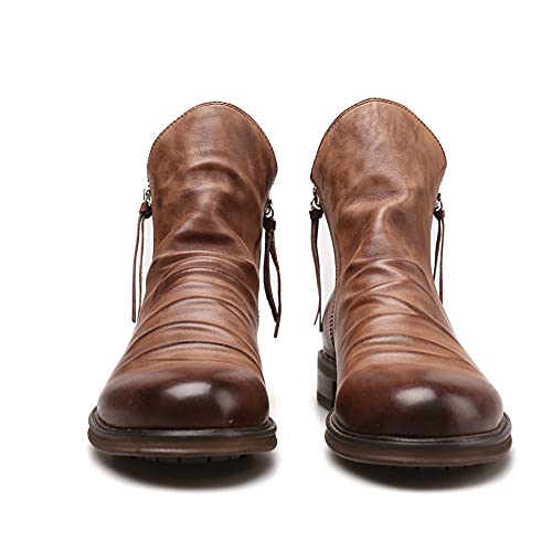 Botas de cuero para hombre Botas antideslizantes con cremallera lateral doble, Brown, 40 2/3 EU