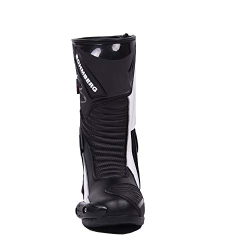 Botas de moto Hombre, botas de cuero deportivas, impermeables, de cuero, protectores rígidos integrados estables, con protección de tobillo, negro blanco - 42