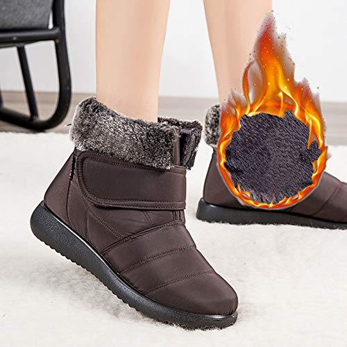 Botas De Nieve Mujer Botas de Invierno para Mujer, Botas de Nieve Botas Impermeables con Botones Lluvia después de Esquiar Zapatos de Piel Plana Cálido para Caminar Caminar Chicas (B27Brown, EU37)