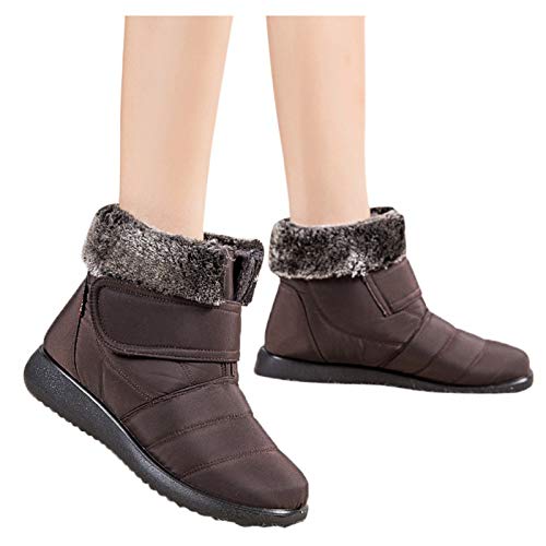 Botas De Nieve Mujer Botas de Invierno para Mujer, Botas de Nieve Botas Impermeables con Botones Lluvia después de Esquiar Zapatos de Piel Plana Cálido para Caminar Caminar Chicas (B27Brown, EU37)