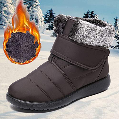 Botas De Nieve Mujer Botas de Invierno para Mujer, Botas de Nieve Botas Impermeables con Botones Lluvia después de Esquiar Zapatos de Piel Plana Cálido para Caminar Caminar Chicas (B27Brown, EU37)