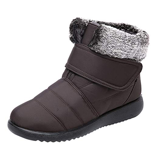 Botas De Nieve Mujer Botas de Invierno para Mujer, Botas de Nieve Botas Impermeables con Botones Lluvia después de Esquiar Zapatos de Piel Plana Cálido para Caminar Caminar Chicas (B27Brown, EU37)